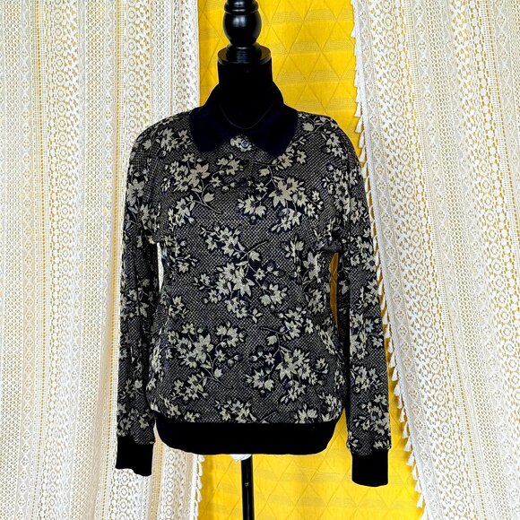 Vintage CP Sport Gold Metallic Floral Collared Sweater - Picture 3 of 9